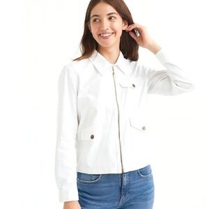 Lauren Ralph Lauren Jacket White Collared Gold Button Pocket Classic Preppy Chic
